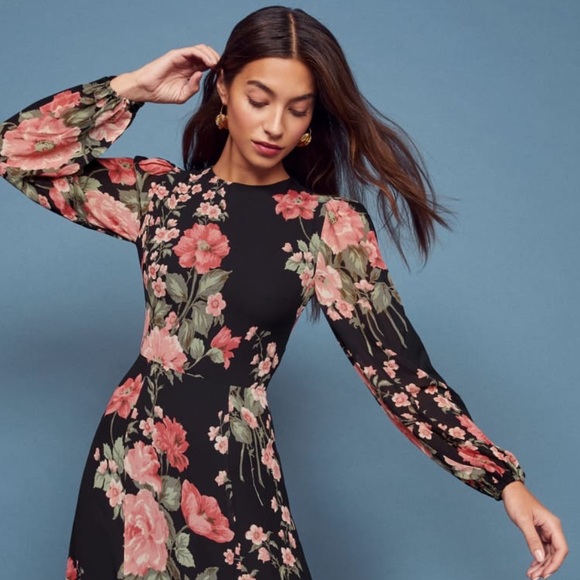 Reformation Luanne Dress Floral Black - Picture 3 of 7
